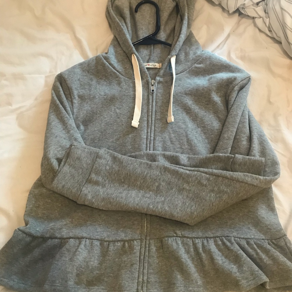 Grey Crop Top Zip Up Jacket
